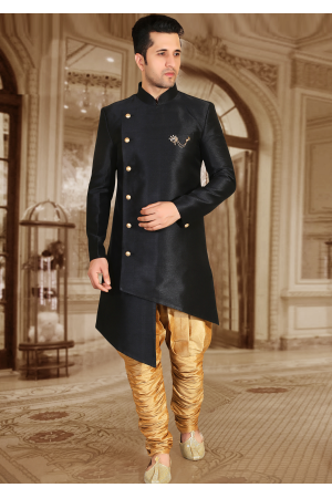 Black With Gold Color Designer New Indo Western Sherwani